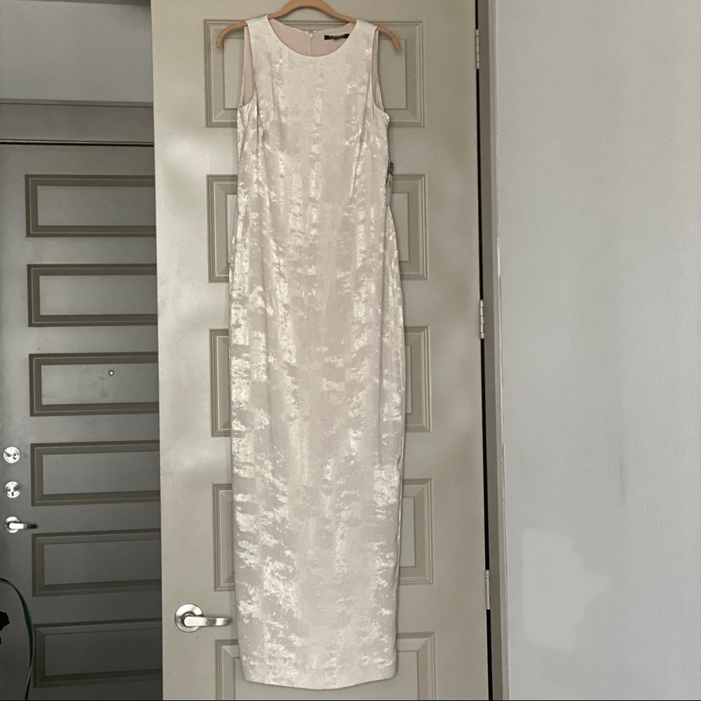 NWT Lauren Ralph Lauren Metallic Jacquard long Maxi Dress (champagne gold), Med